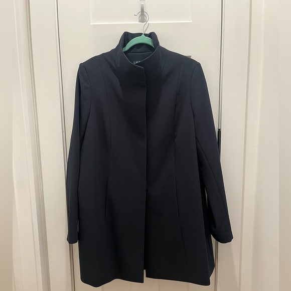 Lauren Ralph Lauren Women’s Pea Coat Button Down Size LDark Blue Mock Neck